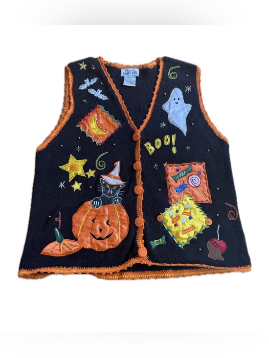 Basic Editions Jackets & Blazers - Vintage Basic Editions Halloween Women's Sequin Knit Button Sweater Vest Size M